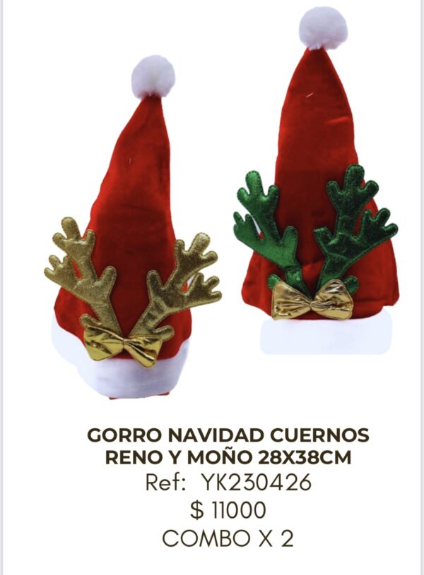 screenshot-62 Gorro de Navidad Cuernos Reno y Moño 28x38cm x 2 unidades