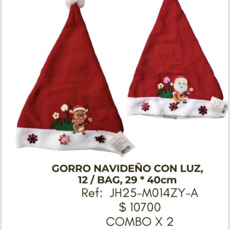Gorro Navideño con Luz 29x40cm x 2 unidades