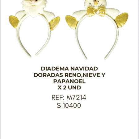 Diadema Navidad Doradas Reno Nieve y Papanoel x 2 unidades