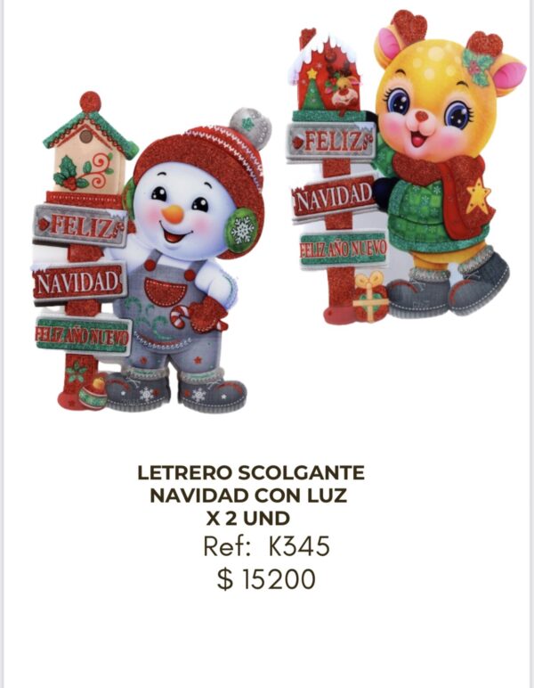 Letrero Scolgante Navidad con Luz x 2 unidades