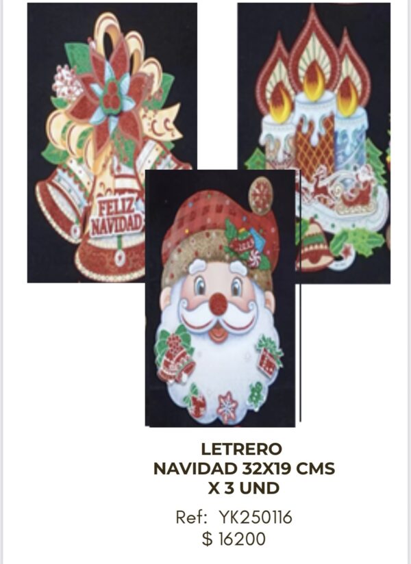 Letrero Navidad 32x19 cm x 3 unidades